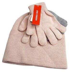 NWT Joe Fresh Beanie Gloves Set Girls One Size Pink Grey Sparkly
